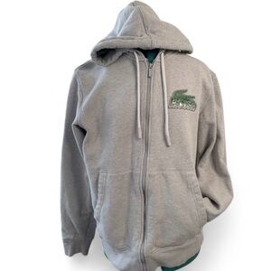 Lacoste Gray Zip-Up Hoodie with Green Logo